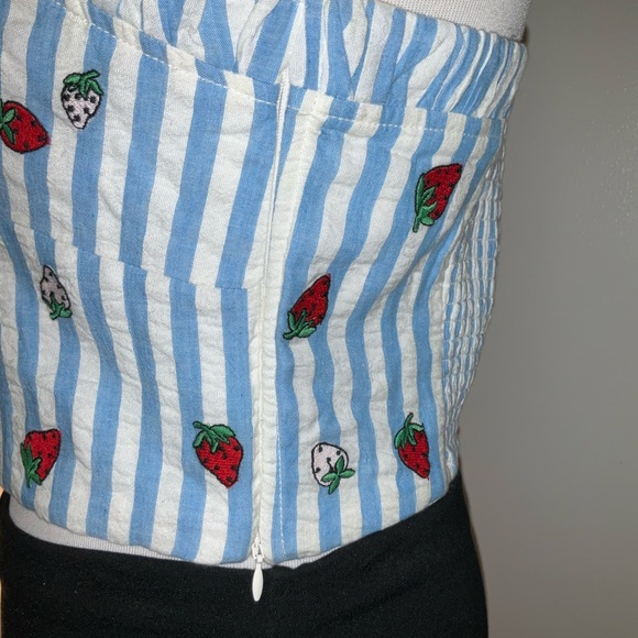 Anthropologie Blue and White Ruffled Bustier Crop Top - Picture 4 of 12